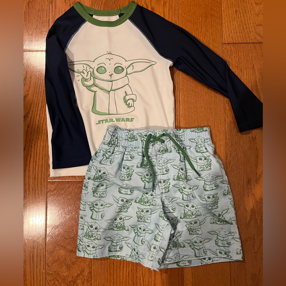 GAP Star Wars Green and White Swim Set like new - Picture 1 of 7
